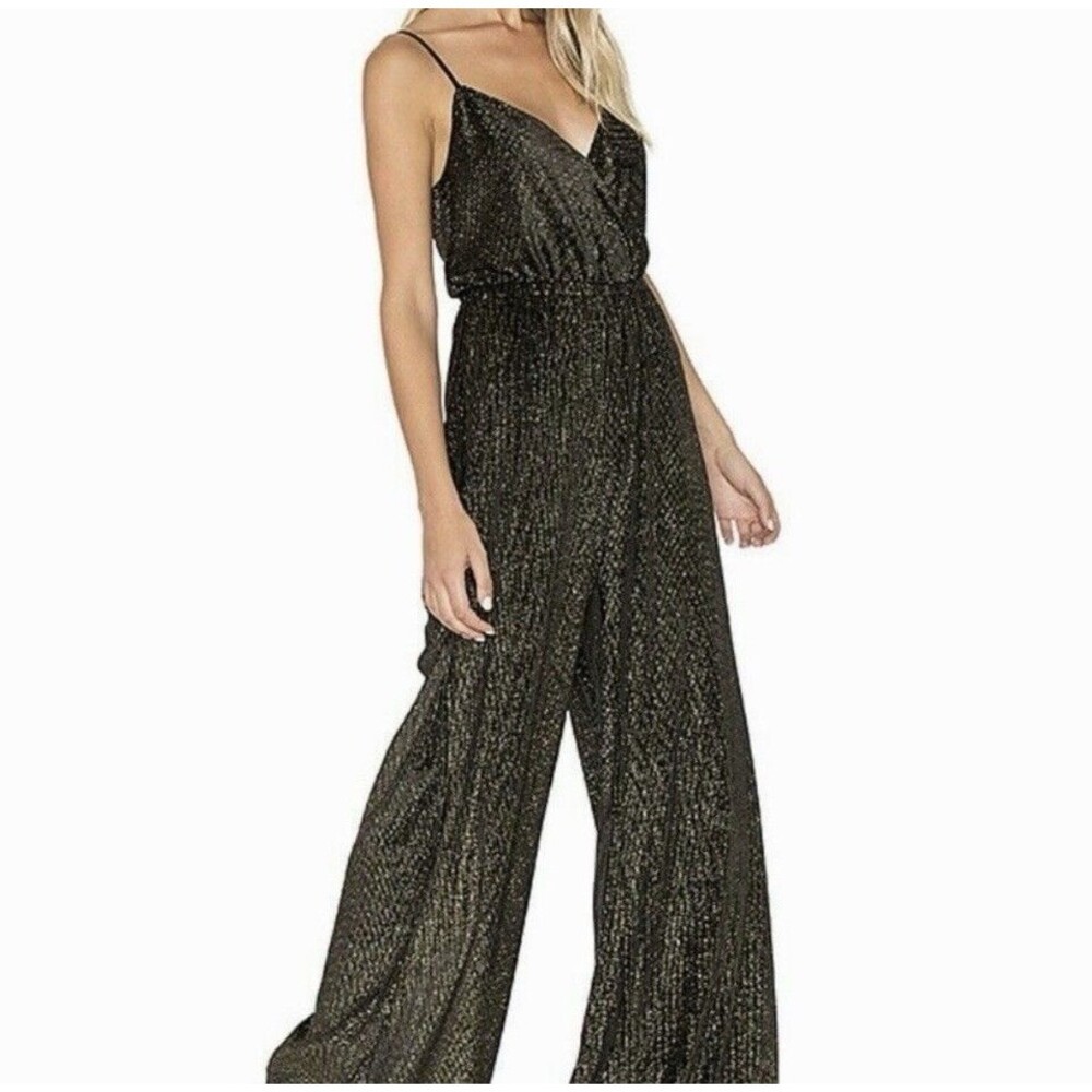 Show Me Your MuMu Women's Med Black Gold Wide Leg Jagger Jumpsuit Glam Chic